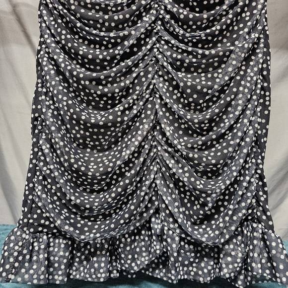 🆕 PRETTYLITTLETHING | Black Polka Dot Mesh Ruched Frill Hem Dress size 12 - Picture 6 of 11